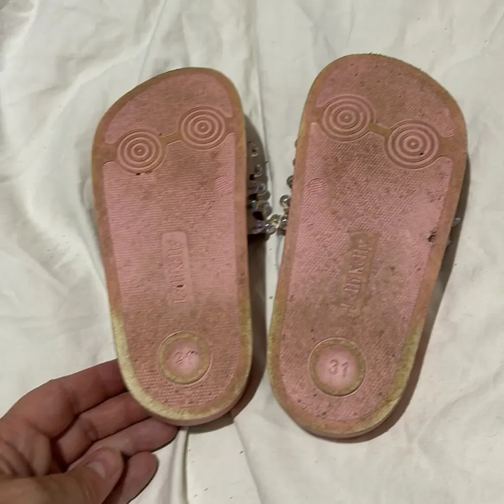 Lelli Kelly Pale pink slides bling bejeweled woven tops molded footbed euc